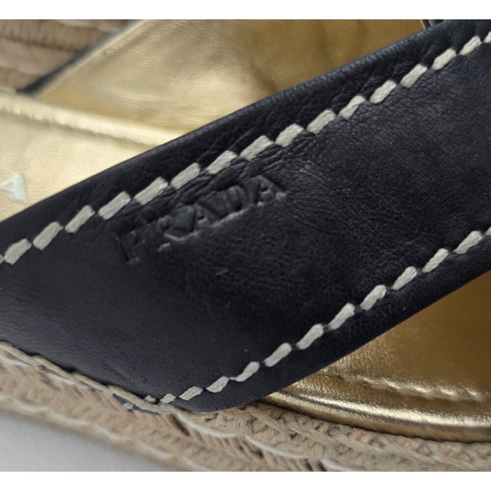 Womens Prada Leather Cross Strap Espadrille Platform Sandals Black Eu 37.5/7.5US - Picture 6 of 13